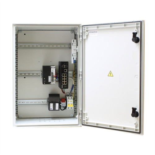 OSNOVO OSP-46T1(SW-60812/I) Уличный коммутатор с термостабилизацией на базе уличной станции OSNOVO OSP-46T1. Порты: 6 x FE (10/100Base-T) с PoE (до 30W) + 2 x FE (10/100Base-T) с PoE (до 60W) + 1 x GE