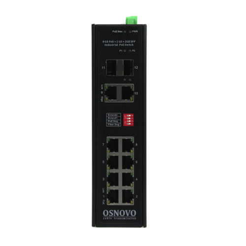 OSNOVO SW-80822/IR Промышленный PoE коммутатор Gigabit Ethernet на 10 портов. Порты: 2 x GE (10/100/1000Base-T) с PoE BT (до 90W) + 6 x GE (10/100/1000Base-T) с PoE (до 30W) + 2 x GE RJ45 (10/100/1000