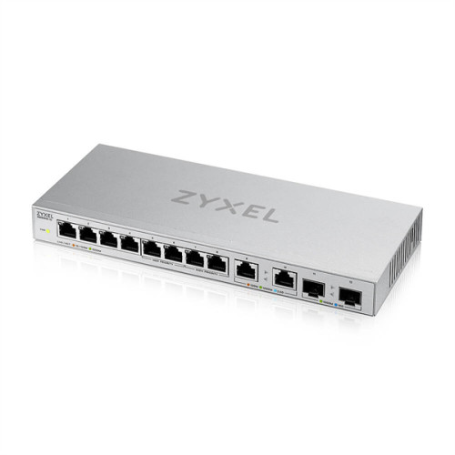 Коммутатор Zyxel XGS1010-12, 8xGE, 2x1/2,5GE, 2xSFP+, настольный, бесшумный