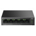 TP-Link LS105GP, Настольный коммутатор с 5 гигабитными портами (4 порта PoE+), 802.3af/at, бюджет PoE — 65 Вт, до 250 метров