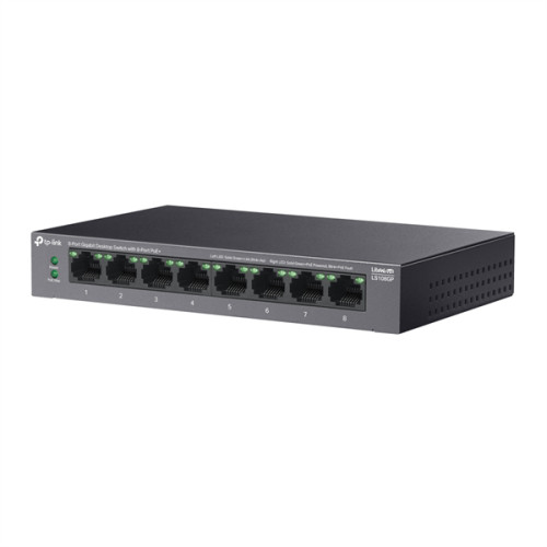 TP-Link LS108GP, 8-Port Gigabit Desktop Switch with 8-Port PoE+, 62 W, 250m