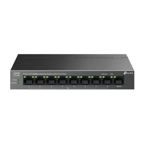 TP-Link LS109P, Настольный коммутатор с 9 портами 10/100 Мбит/с (8 портов PoE+), 802.3af/at, бюджет PoE — 63 Вт, до 250 метров