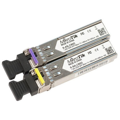 MikroTik Pair of SFP modules, S-45LC80D (1.25G SM 80km T1490nm/R1550nm, Single LC-connector) + S-54LC80D (1.25G SM 80km T1550nm/R1490nm, Single LC-connector)