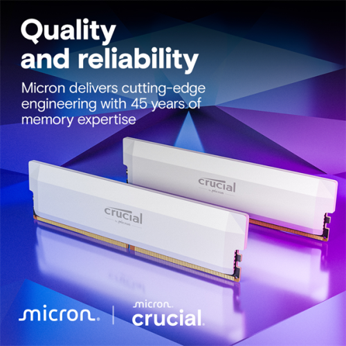 Crucial Pro Gaming by Micron  DDR5-6400   64GB Kit (2x32GB)  UDIMM CL40 White 1.35V, 1 Year Warrаnty