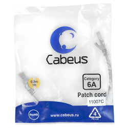 Cabeus PC-SSTP-RJ45-Cat.6a-0.3m-LSZH Патч-корд S/FTP, категория 6а (10G), 2xRJ45/8p8c, экранированный, серый, LSZH, 0.3м