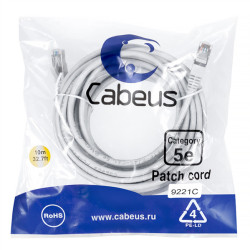 Патч-корд Cabeus PC-FTP-RJ45-Cat.5e-10m FTP, кат. 5е, 10м, экранированный, серый