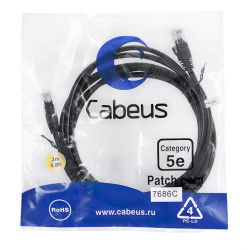 Cabeus PC-UTP-RJ45-Cat.5e-3m-BK Патч-корд U/UTP, категория 5е, 2xRJ45/8p8c, неэкранированный, черный, PVC, 3м