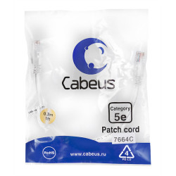 Патч-корд неэкранированный PC-UTP-RJ45-CAT.5E-0.3M-WH-LSZH L0,3м с разъемами RJ45 белый Cabeus 9487c