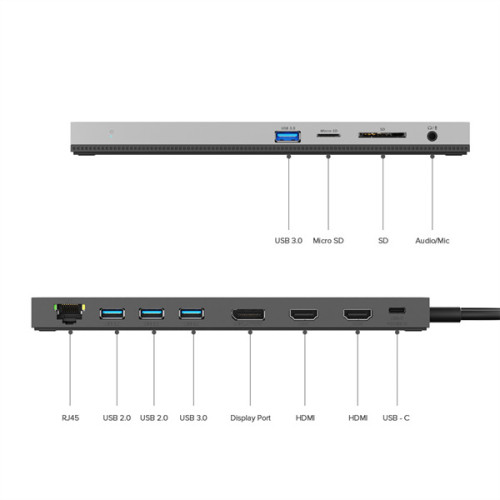 Docking Station WAVLINK USB-C Triple Display /85W PowerDelivery/2xUSB3.0/2xUSB2.0/1xUSB C/1xDP/2xHDMI/1xGigabit LAN/1xAudio In/Out/1xSD/Micro SD CardReader