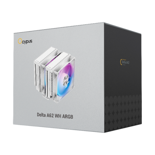 Ocypus Delta A62 WH ARGB, 2x120mm ARGB FAN, Top Panel, 6 HEAT PIPES, 4-PIN PWM, 500-2000 RPM, 29DBA, HYDRO BEARING, LGA115X/1200/1700/18XX, AM4/AM5