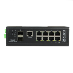 OSNOVO SW-70802/ILS Промышленный управляемый (L2+) коммутатор Gigabit Ethernet на 8GE RJ45 + 2 GE SFP порта с функцией мониторинга температуры/ влажности/ напряжения. Порты: 8 x GE (10/100/1000Base-T)