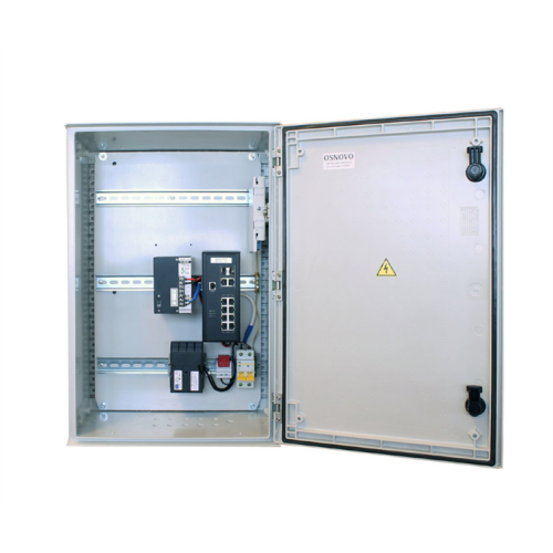 OSNOVO OSP-46T1(SW-80822/ILR) Уличный управляемый (L2+) коммутатор на 10 портов с термостабилизацией на базе уличной станции OSNOVO OSP-46T1. Порты: 8 x GE (10/100/1000Base-T) с PoE (до 30W) + 2 x GE