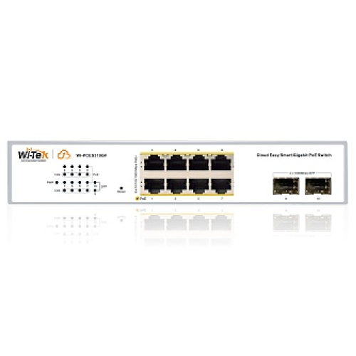 Wi-Tek WI-PCES310GF, настраиваемый PoE 120Вт, порты 8 PoE GE + 2 SFP, Easy Smart