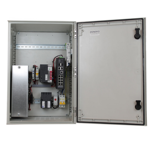 OSNOVO OSP-46TB1(SW-80822/ILR) Уличный управляемый (L2+) коммутатор на 10 портов с термостабилизацией и резервным питанием на базе уличной станции OSNOVO OSP-46TB1. Порты: 8 x GE (10/100/1000Base-T) с