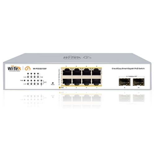 Wi-Tek WI-PCES310GF, настраиваемый PoE 120Вт, порты 8 PoE GE + 2 SFP, Easy Smart