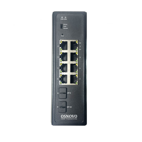 OSNOVO SW-80802-IM(port 90W,360W) Промышленный Web-управляемый PoE коммутатор Gigabit Ethernet на 10 портов с функцией мониторинга температуры/влажности. Порты: 2 x GE (10/100/1000BASE-T) с PoE (до 9