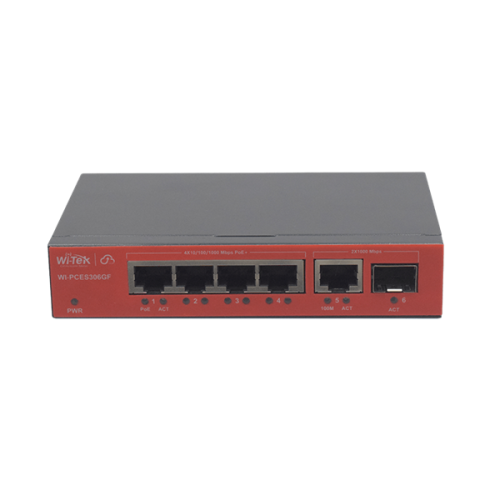 Wi-Tek WI-PCES306GF настраиваемый PoE 60Вт, порты 4 PoE GE + 1GE + 1SFP, Easy Smart