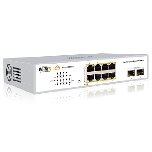 Wi-Tek WI-PCES310GF, настраиваемый PoE 120Вт, порты 8 PoE GE + 2 SFP, Easy Smart