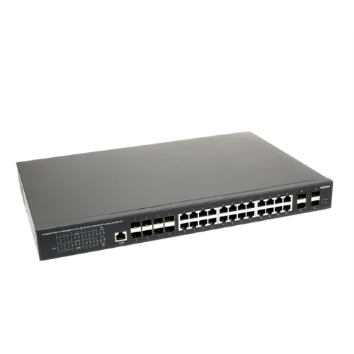 OSNOVO SW-32G4X-3L Управляемый L3 PoE коммутатор Gigabit Ethernet на 16xGE RJ-45 c PoE + 8xGE Combo (RJ-45 + SFP) + 4x1G/10G SFP+ Uplink. Порты: 16 x GE (10/100/1000 Base-T) с поддержкой PoE (IEEE 802
