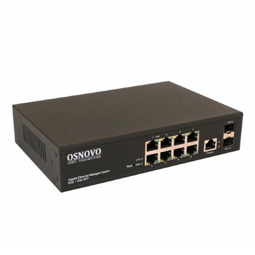 OSNOVO SW-70802/L2 Управляемый (L2+) коммутатор Gigabit Ethernet на 10 портов.Порты: 8 x GE (10/100/1000Base-T) + 2 x GE (SFP 1000Base-X), Консольный порт; Уровень управления L2 (Full managed); Поддер