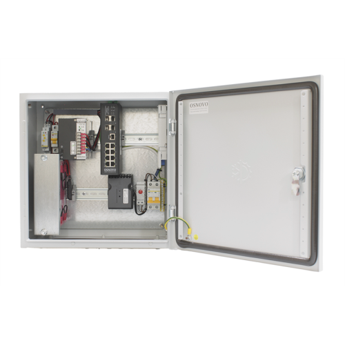 OSNOVO OS-44TB1(SW-80804/ILS(port 90W)) Уличный управляемый (L2+) коммутатор на 12 портов с термостабилизацией, резервным питанием и функцией мониторинга температуры/влажности/напряжения на базе уличн