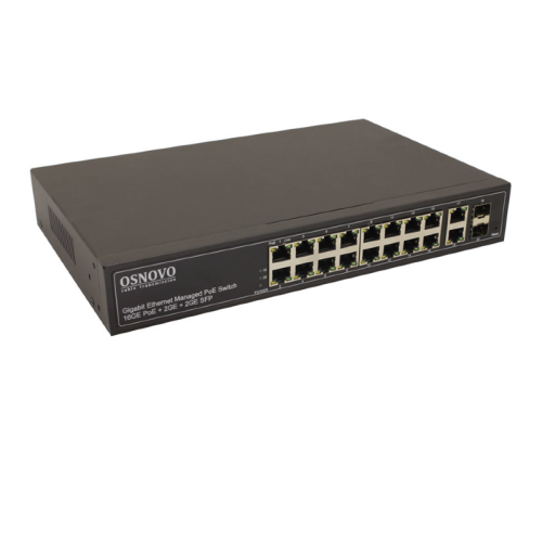 OSNOVO SW-8182/L(300W) Управляемый L2+ PoE коммутатор Gigabit Ethernet на 16 RJ45 PoE + 2 x RJ45 + 2 GE SFP портов. Порты: 2 x GE (10/100/1000Base-T) с PoE (до 90W, A+B) + 14 x GE (10/100/1000Base-T)