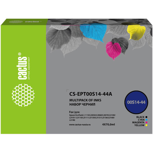 Cactus CS-EPT00S14-44A 103 многоцветный набор 4x70мл для Epson L1110 Ecotank/L3100/L3101/L3110/L3150/L3151