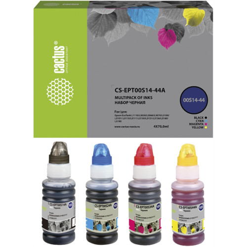 Cactus CS-EPT00S14-44A 103 многоцветный набор 4x70мл для Epson L1110 Ecotank/L3100/L3101/L3110/L3150/L3151