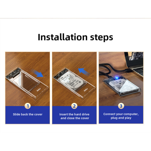 Netac WH11 2.5 SATA to USB3.0 External HDD/SSD Case, Slide Transparent Cover, with USB3.0 A to B cable