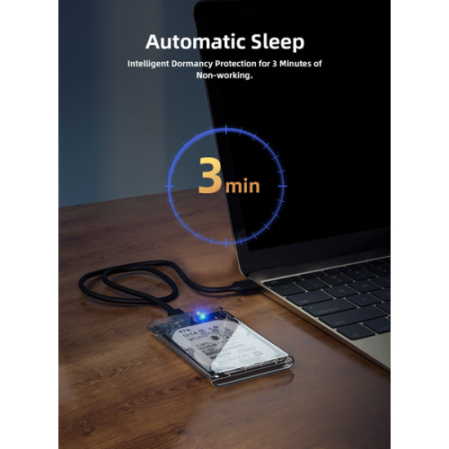 Netac WH11 2.5 SATA to USB3.0 External HDD/SSD Case, Slide Transparent Cover, with USB3.0 A to B cable