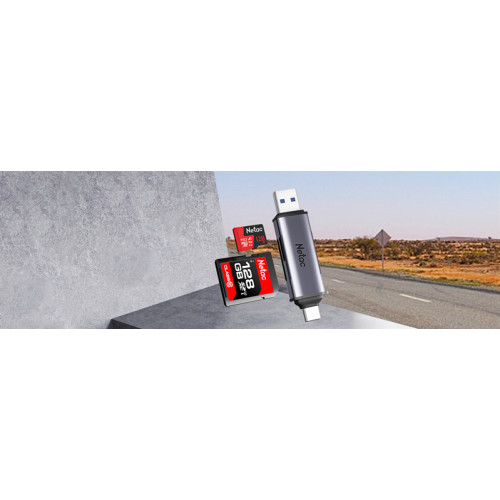 Netac Flash card reader WK13, USB3.0+Type-C to mSD/SD, Grey (repl. NT09WK13-30GR)