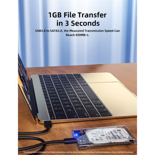 Netac WH11 2.5 SATA to USB3.0 External HDD/SSD Case, Slide Transparent Cover, with USB3.0 A to B cable