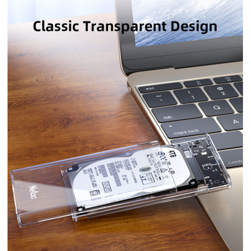 Netac WH11 2.5 SATA to USB3.0 External HDD/SSD Case, Slide Transparent Cover, with USB3.0 A to B cable