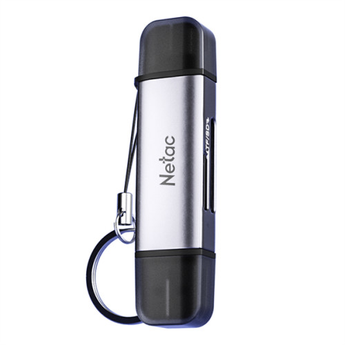 Netac Flash card reader WK13, USB3.0+Type-C to mSD/SD, Grey (repl. NT09WK13-30GR)