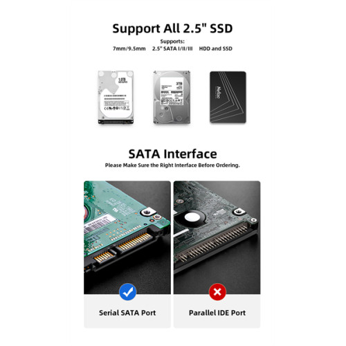 Netac WH11 2.5 SATA to USB3.0 External HDD/SSD Case, Slide Transparent Cover, with USB3.0 A to B cable