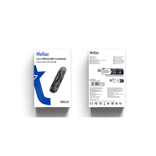 Netac card reader WK14, USB3.0+Type-C to mSD/SD, Black (repl. NT09WK14-30BK)