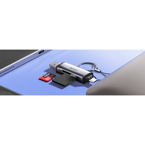 Netac Flash card reader WK13, USB3.0+Type-C to mSD/SD, Grey (repl. NT09WK13-30GR)