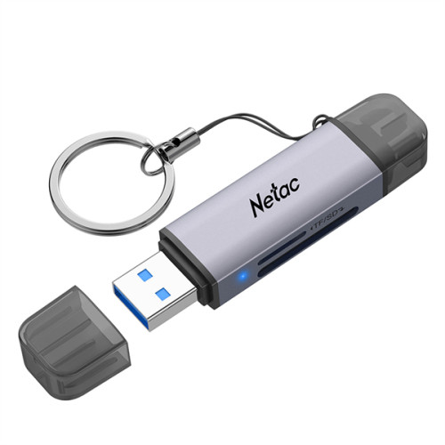 Netac Flash card reader WK13, USB3.0+Type-C to mSD/SD, Grey (repl. NT09WK13-30GR)