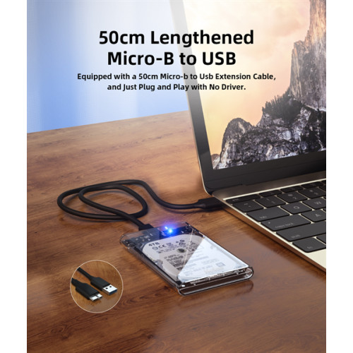 Netac WH11 2.5 SATA to USB3.0 External HDD/SSD Case, Slide Transparent Cover, with USB3.0 A to B cable