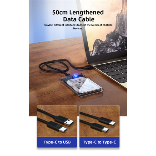 Netac WH11 2.5 SATA to USB3.0 External HDD/SSD Case, Slide Transparent Cover, with USB3.0 C to C cable