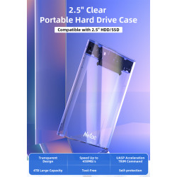 Netac WH11 2.5 SATA to USB3.0 External HDD/SSD Case, Slide Transparent Cover, with USB3.0 C to C cable