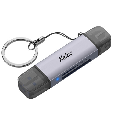 Netac Flash card reader WK13, USB3.0+Type-C to mSD/SD, Grey (repl. NT09WK13-30GR)
