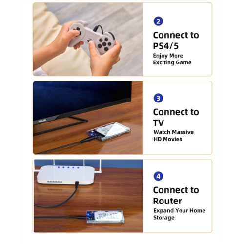 Netac WH11 2.5 SATA to USB3.0 External HDD/SSD Case, Slide Transparent Cover, with USB3.0 A to B cable