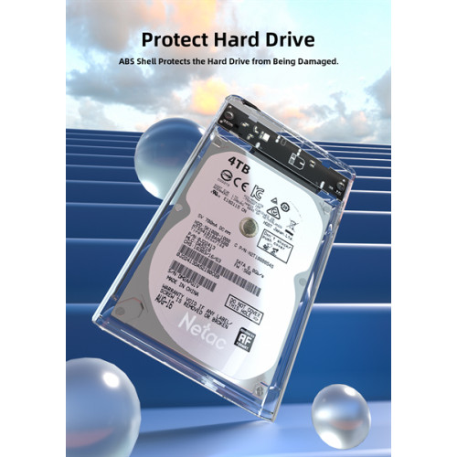 Netac WH11 2.5 SATA to USB3.0 External HDD/SSD Case, Slide Transparent Cover, with USB3.0 A to B cable
