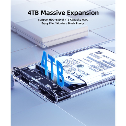Netac WH11 2.5 SATA to USB3.0 External HDD/SSD Case, Slide Transparent Cover, with USB3.0 C to C cable
